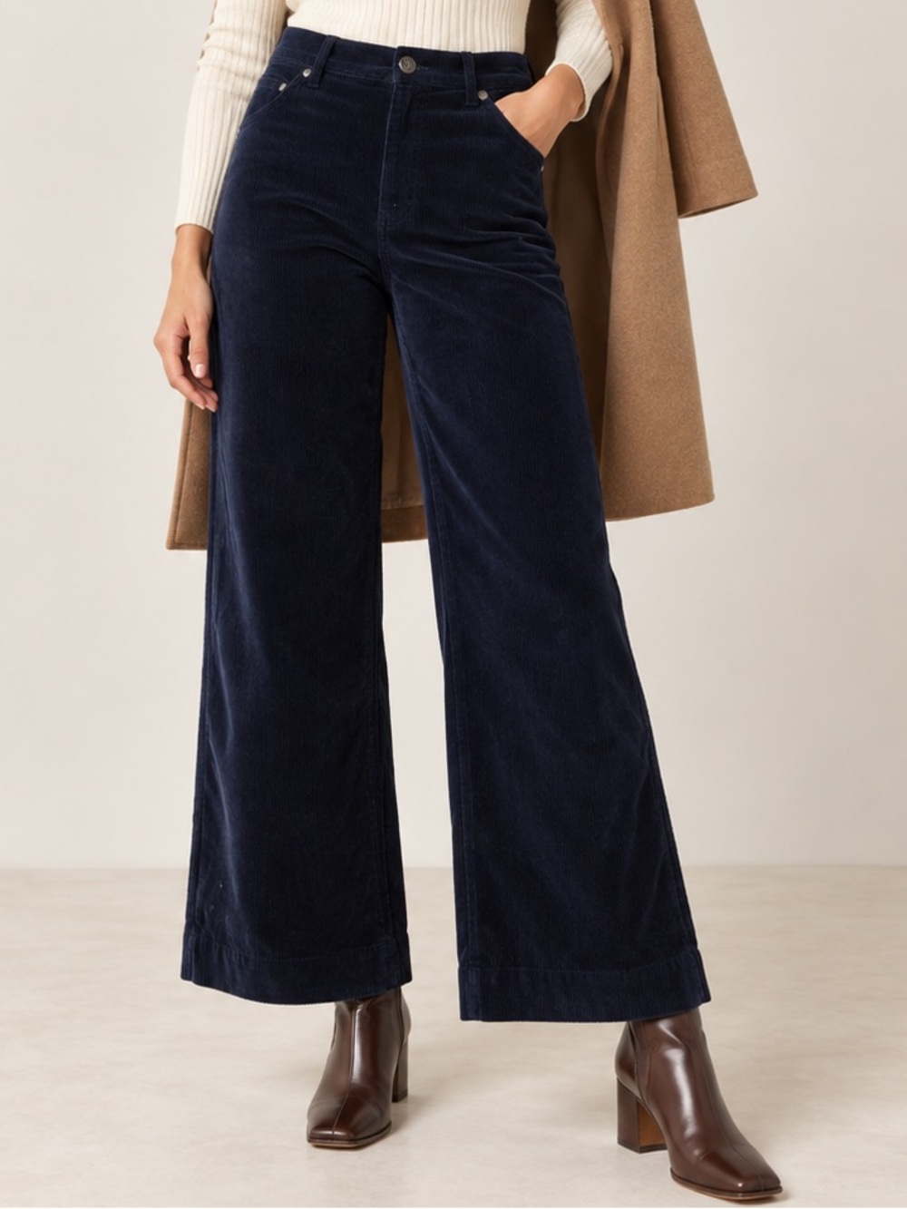 STAUD Navy Wide-Leg Corduroy Pants | Size 4